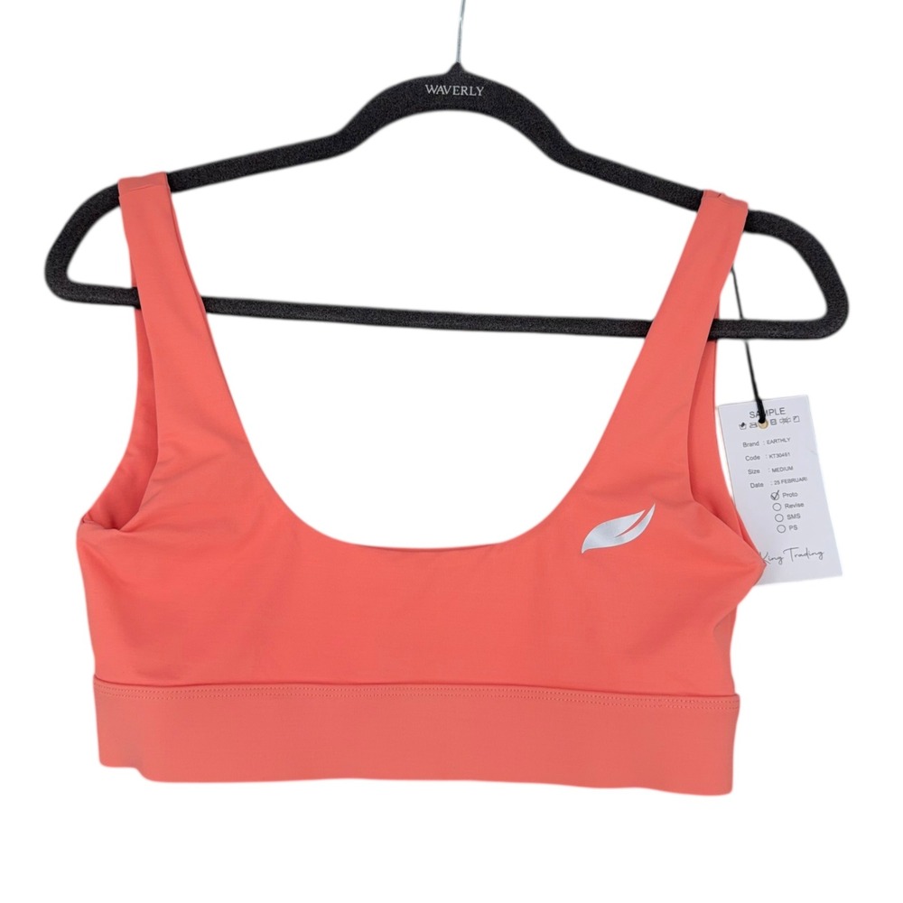 EARTHLY Coral Pink Scoop Neck Sports‎ Bra Athletic Top Sample Size Medium